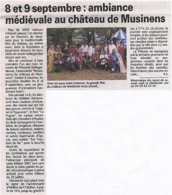 Article de la Tribune de Genève pour Musinens 2007